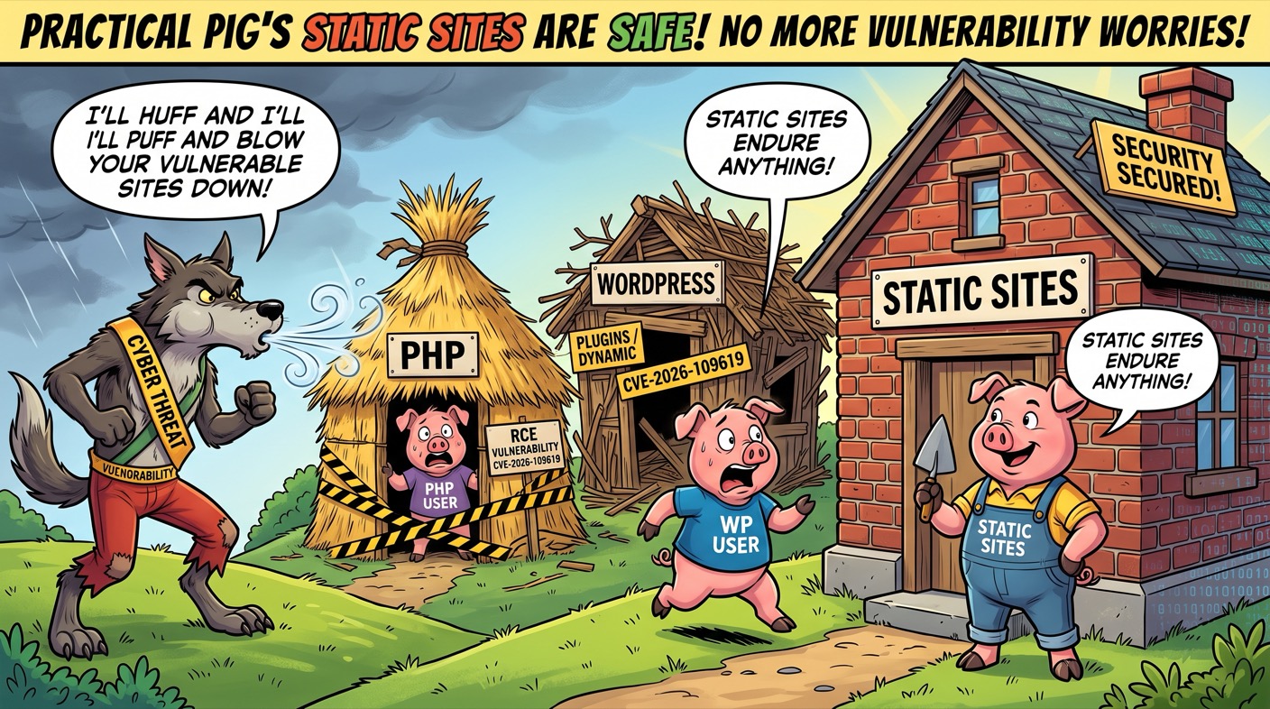 PHP2Shell: the critical PHP vulnerability, three little pigs as web platforms and the brick house of static sites holds firm